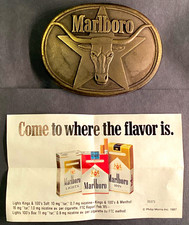 Marlboro (1987) Western Vintage Longhorn Brass Cowboy Belt Buckle. picture
