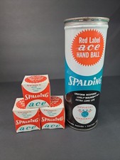 Vintage 1960's Spaulding Red Label ACE Hand Ball Steel Can New (4 Balls) picture