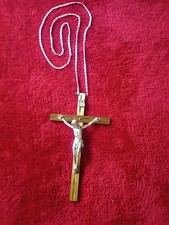 Vintage Brass Crucifix Wall Cross with Silver Tone Metal Jesus Figure INRI 6