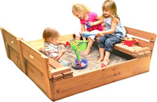 Cedar Sandbox with Lid & Benches - Outdoor Wooden Sandbox for Kids with Folding picture