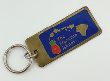 Vintage 1980 Crestline Hawaii Keychain Pineapple Key Ring Brass Map Souvenir picture