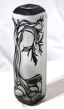 Ethel Larcombe-style, art nouveau, black and white acid etched cameo glass vase picture