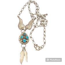 Navajo Mary John Sterling Silver Cluster Turquoise Feather Necklace  picture