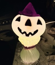 Vintage Rare Green Haystack Pumpkin Purple Witch Hat Halloween Blow Mold Works picture