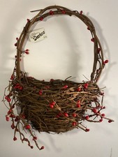 Vintage 90s Darice Grapevine Nest basket Wrapped With A Red pip Berry Garland picture