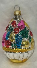 Vintage Columbia Fruit Basket Molded Blown Glass Christmas Ornament 3” picture