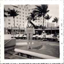 Vintage 1961 Photo Woman Swimsuit Miami Beach Florida Poolside Hotel Palm Trees picture