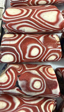 Authentic Antique 19thC Venetian Red Skunk Chevron Slices Diagonal Cuts 17pc picture
