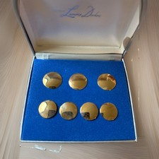 VTG NIB Leonore Doskow 14K SOLID GOLD Blank Round Sewing Buttons Set of 7 Box picture