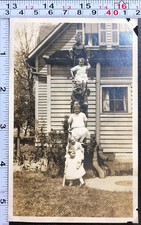 Six Children on Wooden Ladder House Dangerous BW Photo Snapshot picture