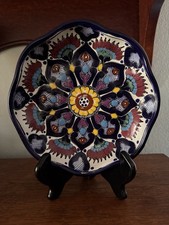 Vintage Mexican Talavera Huerta Amozoc Puebla Scalloped Bowl Plate Signed 8”x2” picture