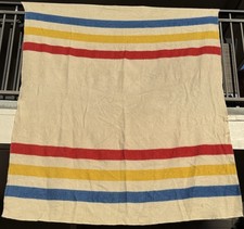 Vintage 50/60s Penneys Golden Dawn Wool Blanket 82” X 72 Hudson Bay Style Stripe picture
