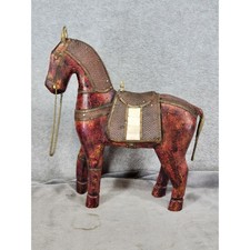 Beautiful Majestic Carved Wooden Horse Figurine 12” Tall with Rein & Saddle picture