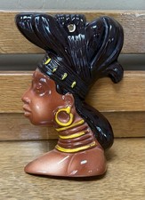 VTG MCM 1960s African American Woman W/neck Rings & Scarf Ceramic Wall Decor picture
