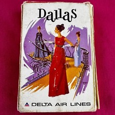Vintage 1970s Delta Air Lines Dallas Texas Playing Cards Deck Gold Box Complete picture