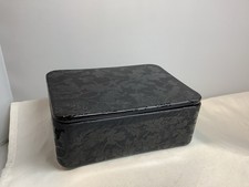 Antique Fostoria Depression Glass Oak Leaf Brocade Black Amethyst Jewelry Box picture