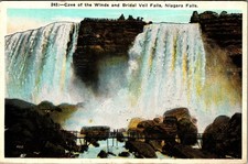 1930s Linen Postcard Cave of the Winds Bridal Veil Falls Niagara Falls picture