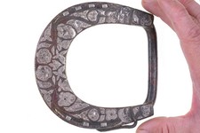 Big Antique Mexican Bronze sterling silver Overlay Horseshoe Form saddle buckle picture