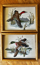 Vintage 3D Padded Fabric Duck Wall Art Pair - Mallard & Teal Waterfowl Marsh picture
