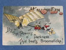 Vtg Antique Halloween Greeting Postcard Leubrie & Elkus Witch Flying Machine picture