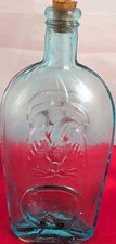 Beautiful Blue ~ Double Eagle 1/2 Pint Civil War Historical Flask Near Mint picture