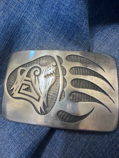 Vintage Native American Hopi overlay sterling silver belt buckle 55 grams picture
