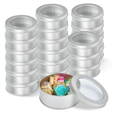 Metal Tin Cans, 20 Pack 6 Ounce Round Empty Containers, Metal Tins with Clear... picture