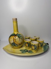 Vintage Italian Ceramic Limoncello Decanter Set 8pc Hand Painted picture