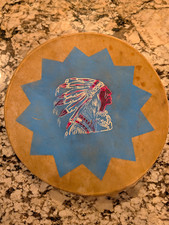 Vintage Rawhide Drum Head with Native American Graphic picture