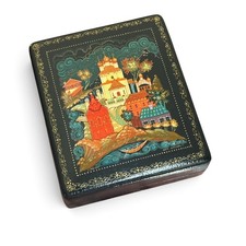 Vintage USSR Kholui Russian Lacquer Box Hand Painted Signed Village Folk Art picture