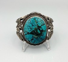 Circa 1930 Native American Navajo Silver and Turquoise Bracelet, Winged design picture