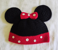 Handmade Crochet Mickey Mouse Baby Girl Hat 6-12 Months Disney Inspired Beanie picture