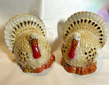 Vintage Ceramic Turkey Figurines Pair Thanksgiving Table Decor Pumpkins 6