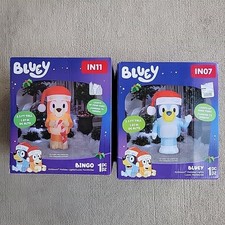 Gemmy 3.5ft Tall Bingo & Bluey In Stana Hat Light Up Christmas Inflatables picture