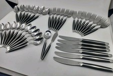 Vintage 1966 Cosmos Statesman 41pc Stainless Flatware Black MCM Japan Silverware picture