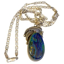 Unique Navajo Sterling Silver azurite-malachite Pendant Necklace  picture