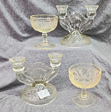 Jeannette Iris & Herringbone Glass Glass Lot Vintage Sherbets and Candle holders picture