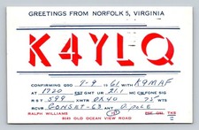 Ham Radio QSL K4YLQ Norfolk Virginia 1961 Gonset G3 Transmitter picture