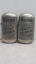 2 Vintage Winston “No Bull” Cigarette Advertising Metal Lighter picture