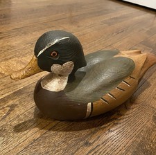 Beautiful vintage collectible hand carved and painted wooden mallard duck decoy picture