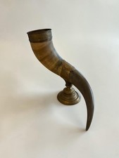 XL Antique 1894 Scandinavian Swedish Presentation Drinking Horn Brass Mounted picture