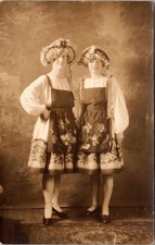 RPPC Two Women in Floral Folk Costumes Vintage Postcard 4P24-28 picture