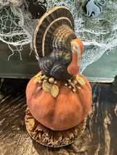DEE FOUST For BETHANY LOWE Turkey On Pumpkin Paper Mache Thanksgiving Fall picture