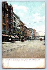 c1909 Chicago Illinois IL Vintage Postcard Clark Street South Van Buren Street picture