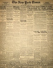 Vintage Great Depression Stock Market Crash of 1929 NEW YORK TIMES News Article picture