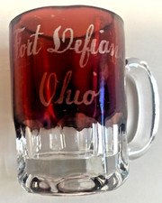 Old Antique Fort Defiance, Ohio Ruby Red Flash Glass Souvenir Tumbler Mug Cup picture