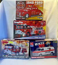 Lot of (4) Fire Dept.model kits, Engines,Chief,Ambulance NEW FACTORY SEALED BOXs picture