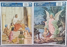 2 Childrens Puzzles 12 Pices Each Ages 2 To 5 Guardian Angel, Christ W/ Children picture