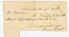 1869 Handwritten Receipt Columbia PA Payment Signed George Seibert Ephemera picture