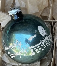 Vintage Shiny Brite Made In USA Blue “Humpty Dumpty” Stencil Glass Ornament picture
